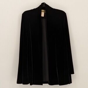 Vintage R&K Evening $88 Size 14 Black Velvet Open Front Swing Cardigan USA Made